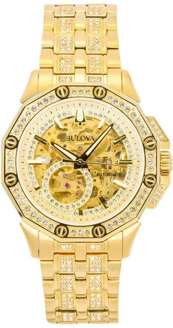 Bulova Armbanduhr Automatik, Edelstahl, Gold, Kristall, Herren - Bild 1