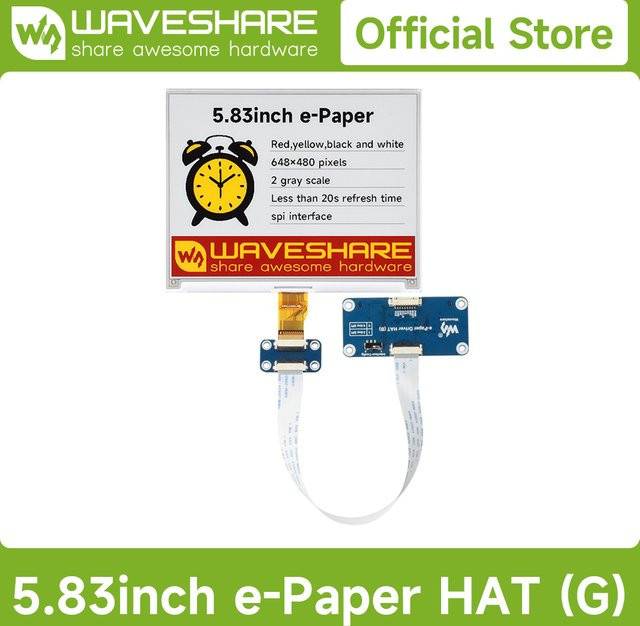 Waveshare 5,83 Zoll E-Paper Display (G) E-Ink Display mit 648x480 Pixeln in Rot, Gelb, Schwarz und Weiß via SPI für Raspberry Pi und Jetson Nano - Bild 1