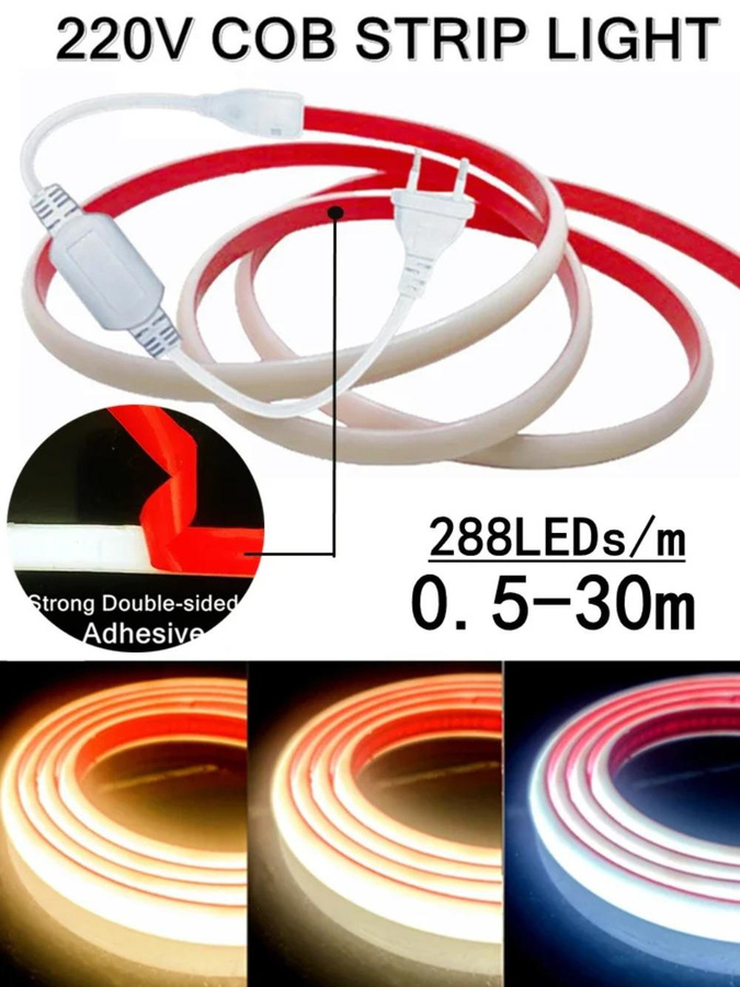 GuangZhouZhenqin LED COB Strip Licht Set in Cool White, Wasserdicht IP67 Silikonschlauchlicht mit EU Strom-Kit, 220V Lineare Beleuchtung, Länge: 5,0 m - Bild 5