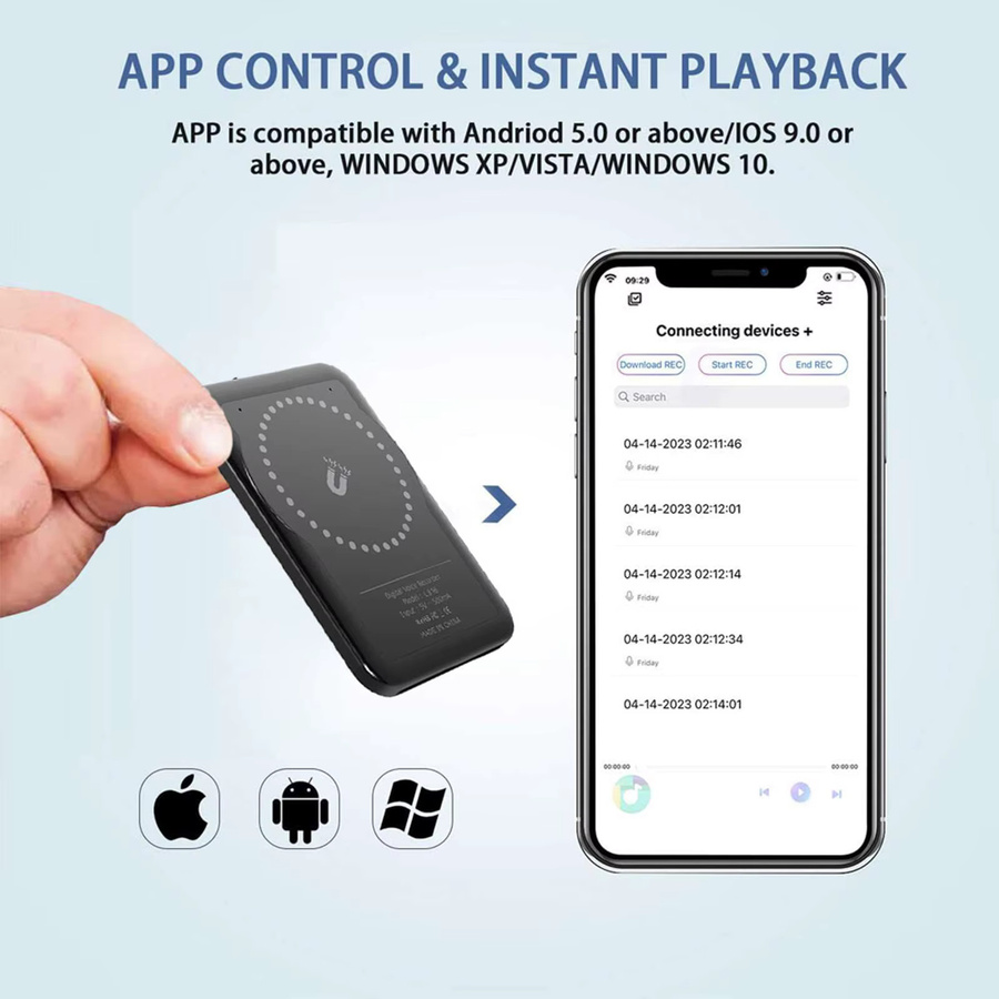 Bytelike Magnetischer Smart-Recorder mit 64GB Speicher, Sprachaufnahme, Textumwandlung, Übersetzung und Rauschunterdrückung, USB, Display, Schwarz - Bild 2