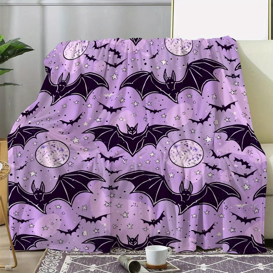 Sdoo Halloween Flanelldecke Lila mit Vampirschläger und Gothic-Sternen-Print als weicher Überwurf - Bild 4