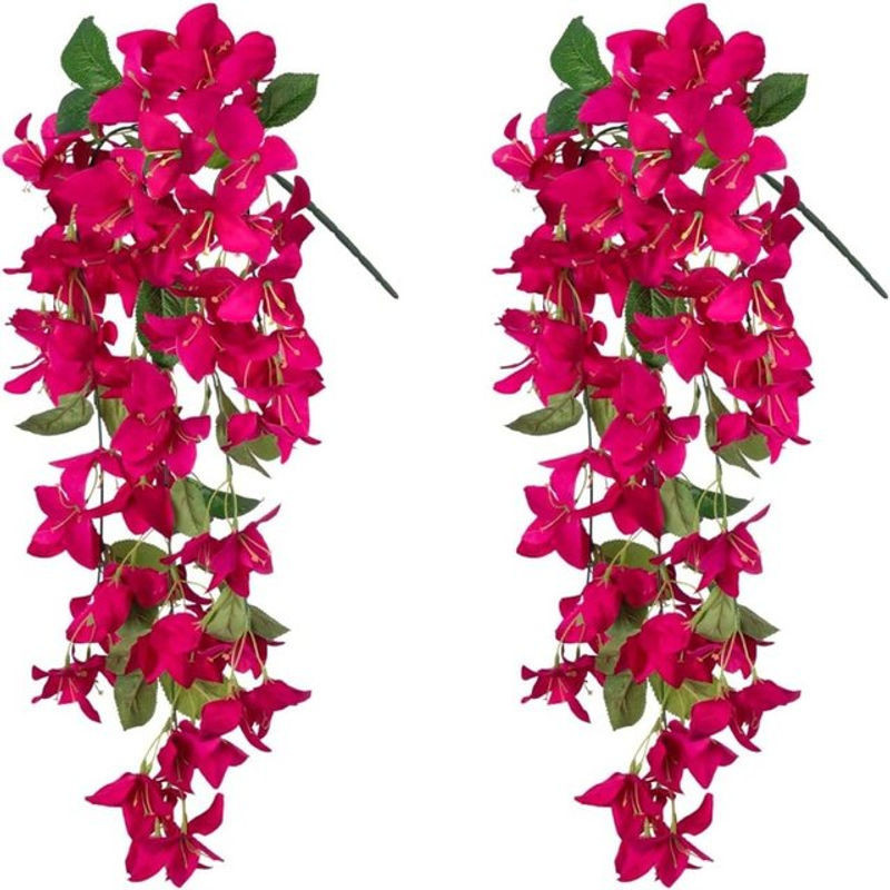 2er-Set Künstliche Orchideen als Hängepflanzen in Violett, Beige und Rot für Hochzeiten, Garten und Hausdekoration - Bild 1
