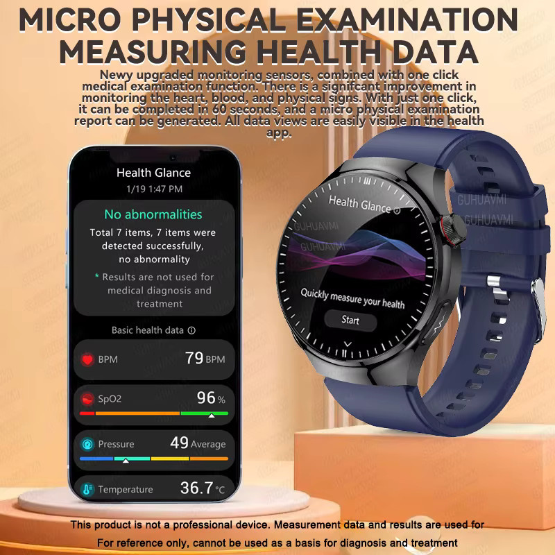GUHUAVMI Smartwatch, Saphirglas, Schwarz, Bluetooth, Rund - Bild 4
