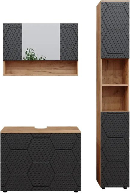 Vicco Badmöbel-Set Irma 3-teilig in Eiche und Anthrazit mit Hochschrank und Waschbeckenschrank Breite: 80 cm - Bild 2