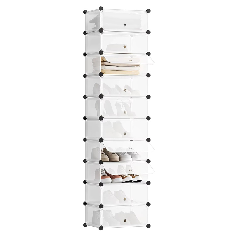 WOLTU DIY-Modul-Schuhregal mit 10 Ablagen, modern, B/T/H: 47 x 35 x 170 cm, weiß, schwarz, transparent - Bild 2