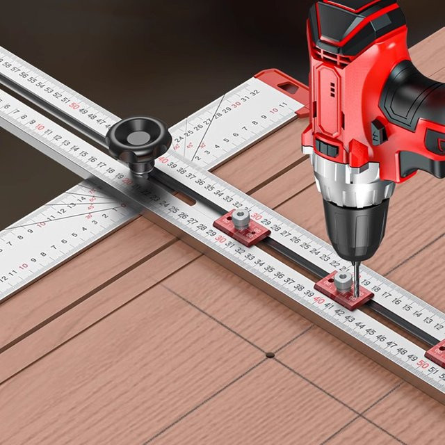Multifunktionales 2-in-1 T-förmiges Winkellineal aus Aluminiumlegierung für die Holzbearbeitung in Rot und Silber - Bild 1