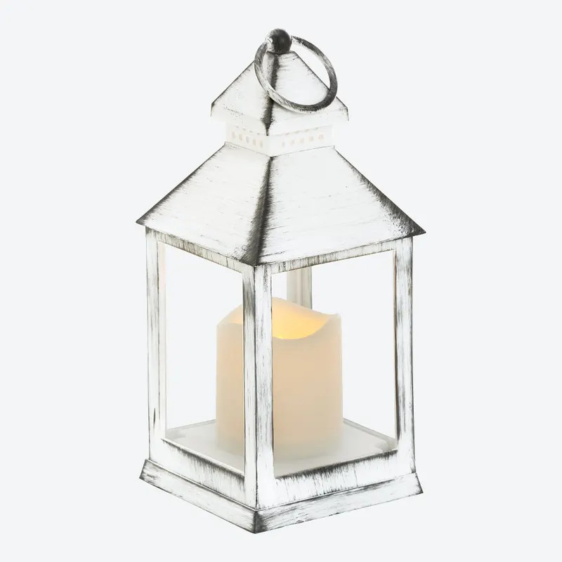 LED-Laterne NKD in Weiß mit Flackerfunktion im Shabby Chic Design, B/T/H: 10,5 x 10,5 x 24,0 cm - Bild 2