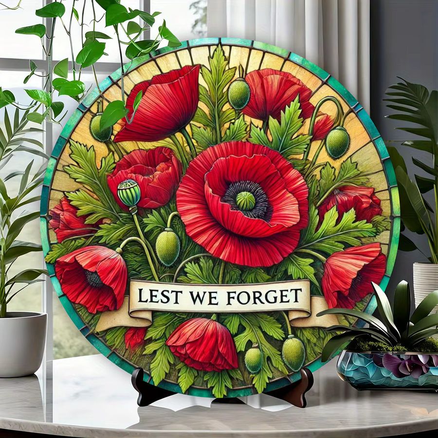 Rundes Metallschild Potdemiel im Vintage-Stil mit rotem Mohn, Durchmesser: 19,81 cm - Bild 3