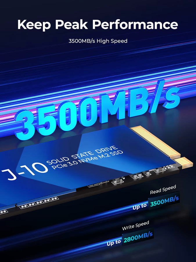 ORICO J10 M.2 NVMe SSD PCIe 3.0 Gen3 x4 internes Solid-State-Laufwerk mit Kühlweste, 1 TB, Blau - Bild 2