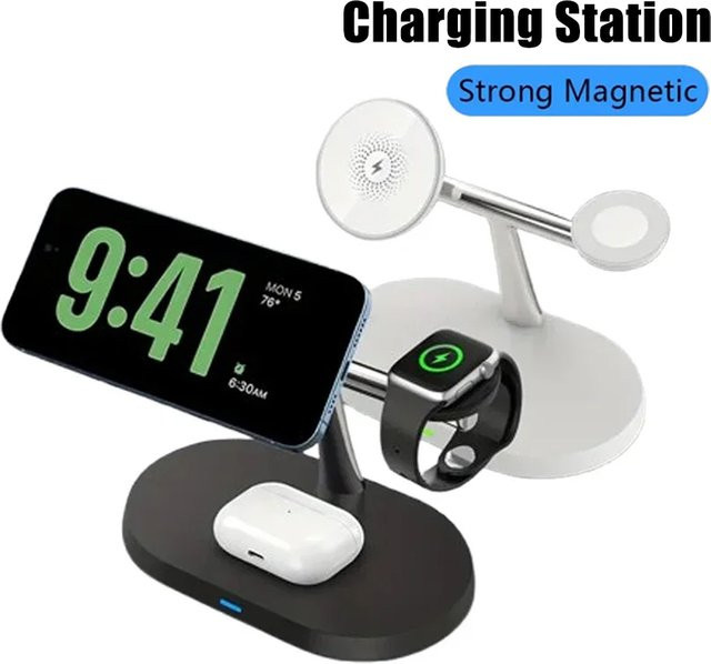 Opansten 3-in-1 Magnetisches Kabelloses Ladegerät für iPhone, iWatch und AirPods in Schwarz - Bild 1