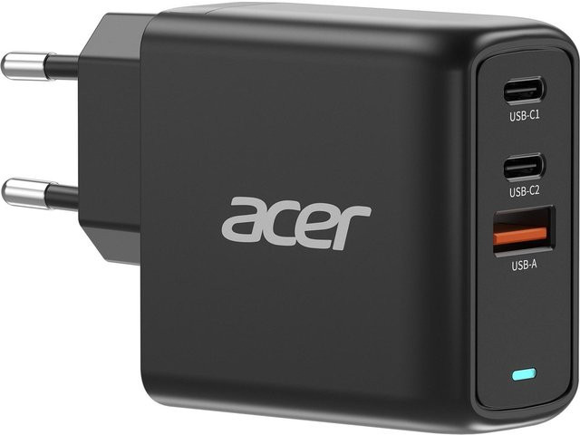 Acer 67W GaN Ladegerät mit 3 Anschlüssen und 2m USB-C 100W Ladekabel in Schwarz - Bild 1