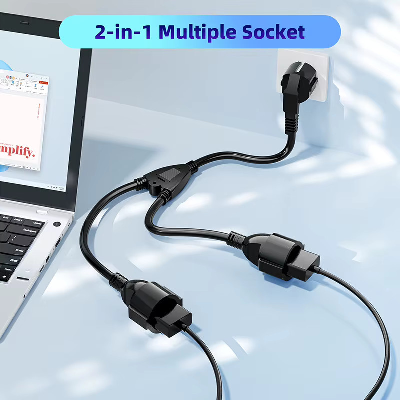 EU Power Splitter Verlängerungskabel CEE7 Schuko auf Dual Female Schuko in Schwarz - Bild 4