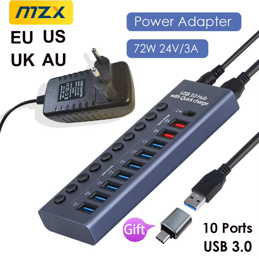MZX USB 3.0 Hub Aluminium Multi Splitter Konzentrator in Grau für PC und Laptop - Bild 2