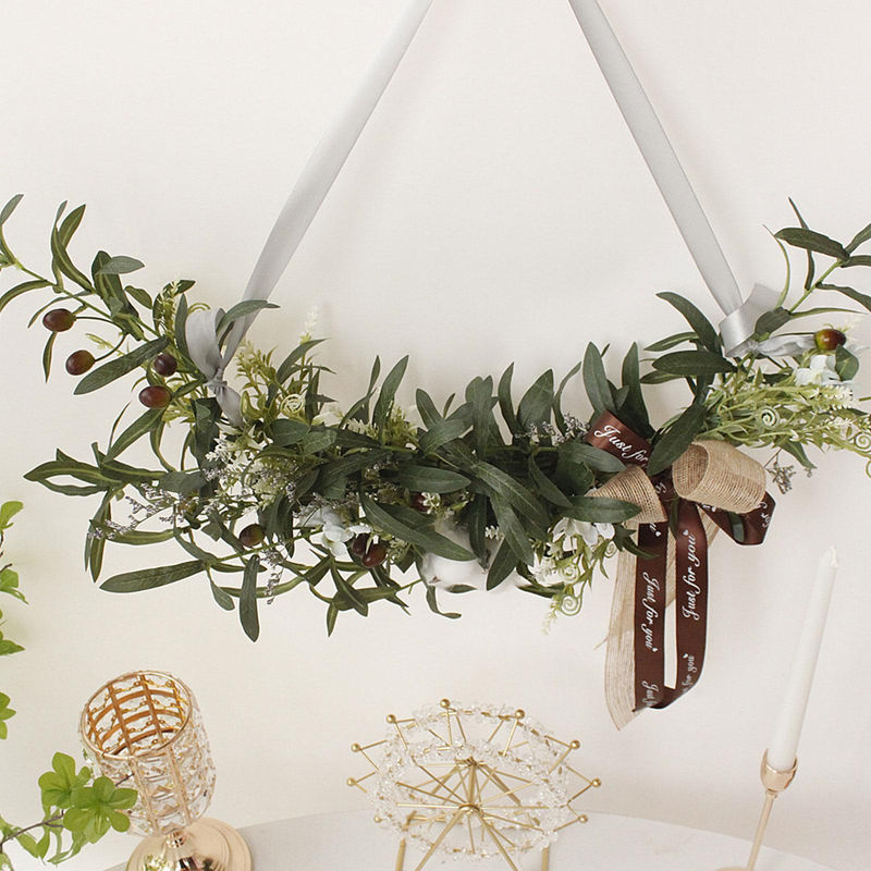 Tooarts Künstliche Olivenzweige und Baumwollkranz in Beige und Grün als Dekorative Blumen für Hochzeit und Landhaus-Stil - Bild 4