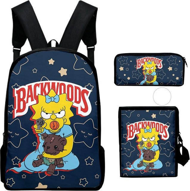 3-teiliges Schulrucksack-Set in Blau aus Oxford-Stoff mit großem Fassungsvermögen, Schultergurt und Federmäppchen - Bild 1