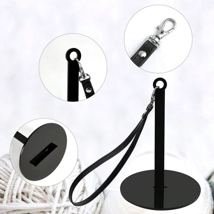 NOTIONSLAND Garnhalter aus Acryl in Schwarz mit Leder-Handgelenkschlaufe zur Vermeidung von Garnknoten - Bild 3