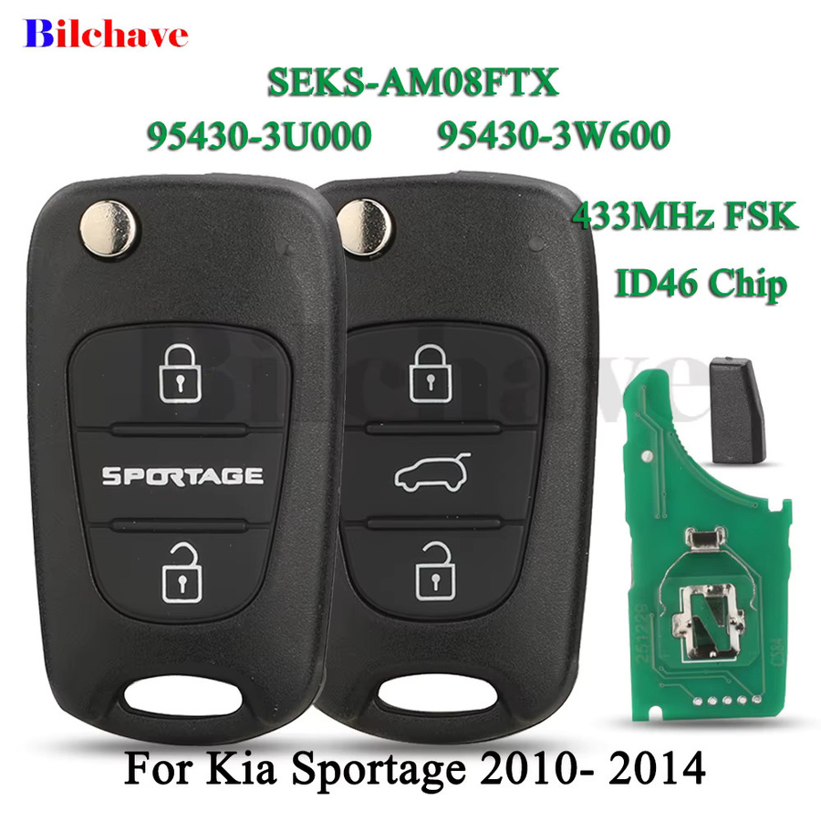 Jingyuqin Klappbarer Autoschlüssel für Kia Sportage 2010-2014 mit 2/3 Tasten, SEKS-AM08FTX 95430-3U000/3W600, 433MHz FSK ID46 Chip, Schwarz - Bild 2