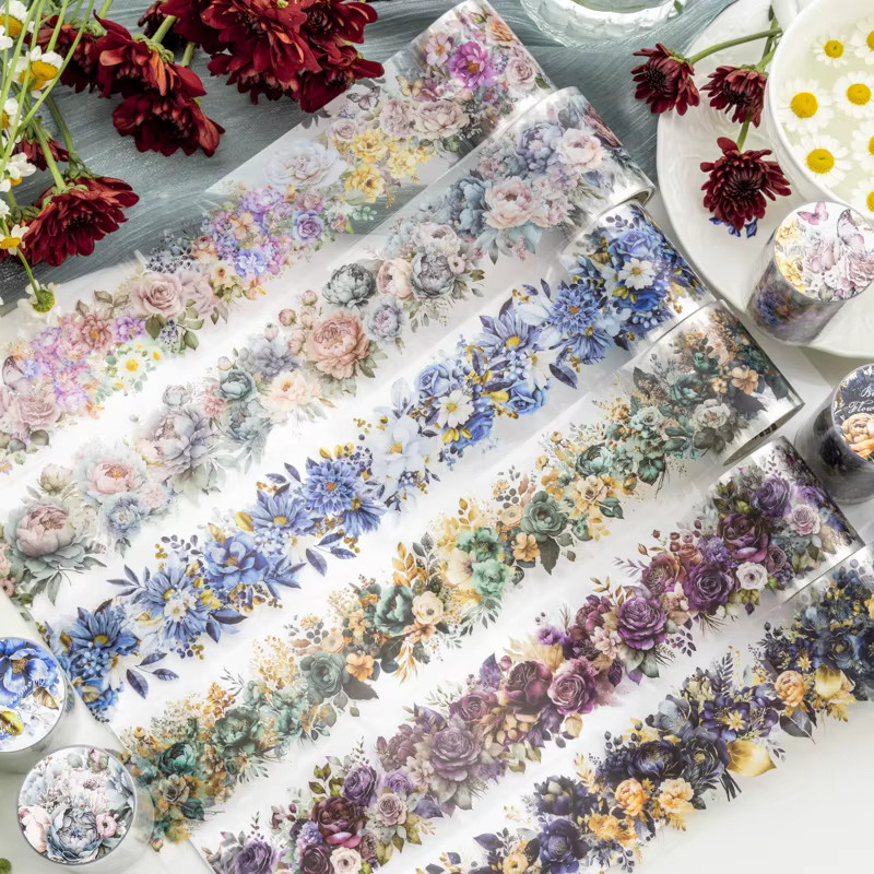 Washi Tape mit romantischem Rosen- und Blumenmuster für kreative DIY-Collagen und Dekoration, 200 cm, Mehrfarbig - Bild 1