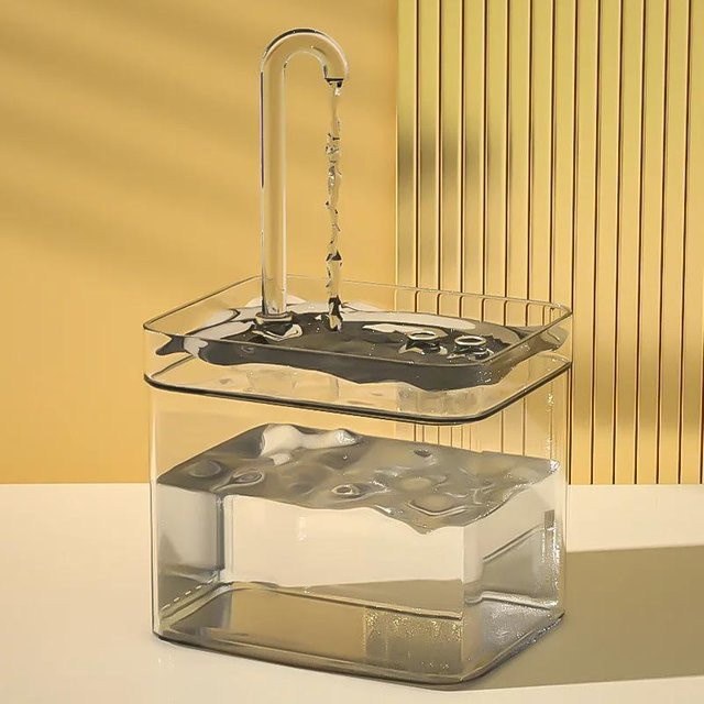 Yiran Furniture Automatischer Katzentrinkbrunnen mit Filter, elektrischer USB-Wasserspender für Katzen, transparent und beige - Bild 1