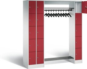 C+P Offene Garderobe Serie 8070 mit Garderobenstange und Schloss, Front Rubinrot, Korpus Lichtgrau, H x B x T: 195 x 210 x 48 cm - Bild 1