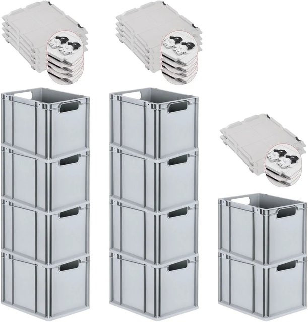 PROREGAL Spar Set 10x Eurobox Nextgen Economy mit Scharnierdeckel und schwarzen Schiebeschnappverschlüssen, Grau, H x B x T: 32 x 30 x 40 cm - Bild 1