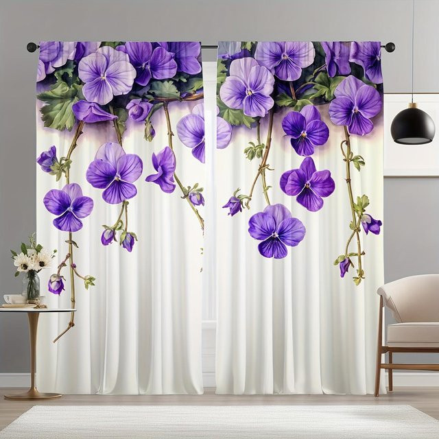 2-teiliges Set Yiran Furniture Vorhänge mit 3D-Blumenmuster in Violett, semi-transparent, B: 50 cm, H: 160 cm - Bild 1