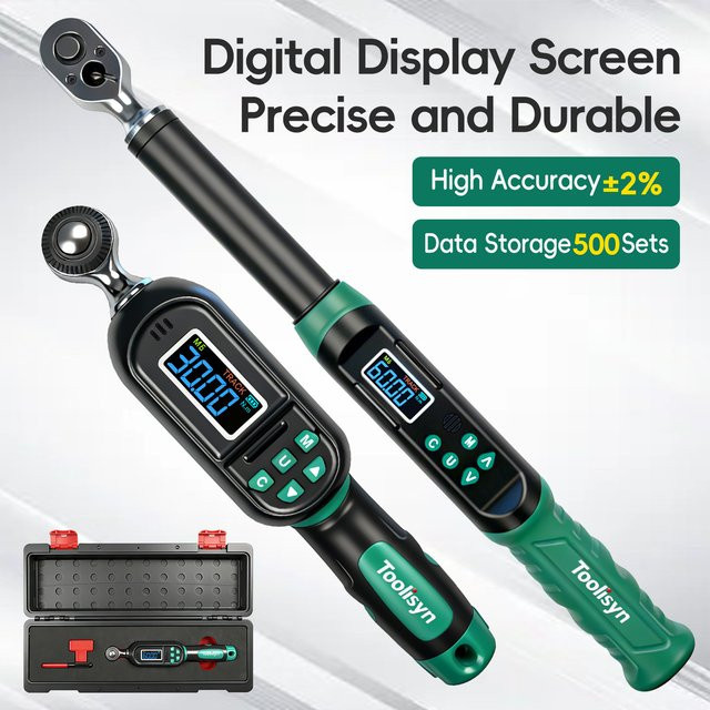Toolisyn Digitaler Drehmomentschlüssel mit 3/8 Zoll Antrieb, Einstellbar von 0,3-500N.m, Schwarz, Präzisionswerkzeug mit LED und Buzzer für Fahrrad- und Autoreparatur - Bild 1