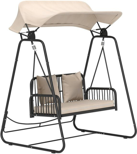 Outsunny Gartenschaukel mit Sonnen canopy und Kissen in Khaki, B/H/T: 121 x 180 x 149 cm - Bild 1