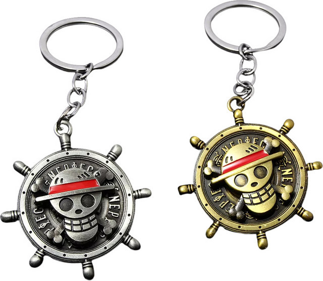 Bandai One Piece Luffy Drehbarer Totenkopf-Schlüsselanhänger, Metall, Piraten - Bild 1