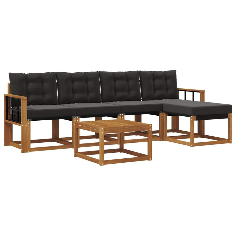 vidaXL 6-tlg. Outdoor-Sofagarnitur aus Akazienholz und Textilene mit Kissen in Natur und Schwarz - Bild 2