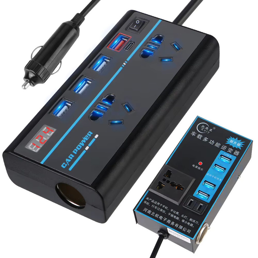 Auto-Wechselrichter DC 12 V/24 V zu AC 110 V/220 V Konverter mit 8 Ports, 200 W, USB PD Typ-C Ladegeräte, Schwarz - Bild 5
