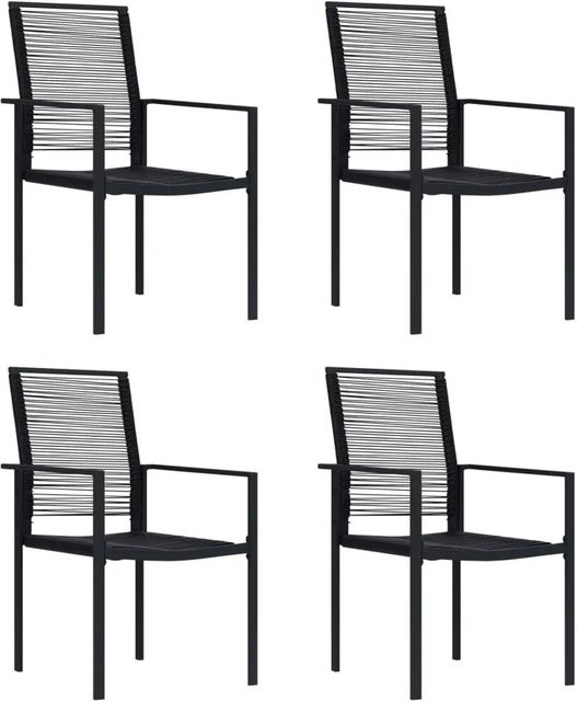 Furnicato Gartenstuhl Set 4er Pack aus PVC-Hohlrattan und pulverbeschichtetem Stahl in Schwarz mit Armlehnen - Bild 1