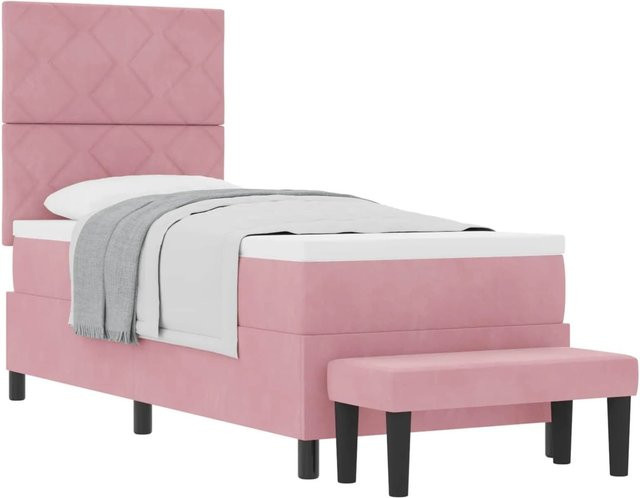 vidaXL Boxspringbett mit Matratze und Kopfteil in Rosa, Samt, B/T/H: 80 x 200 x 128 cm - Bild 1