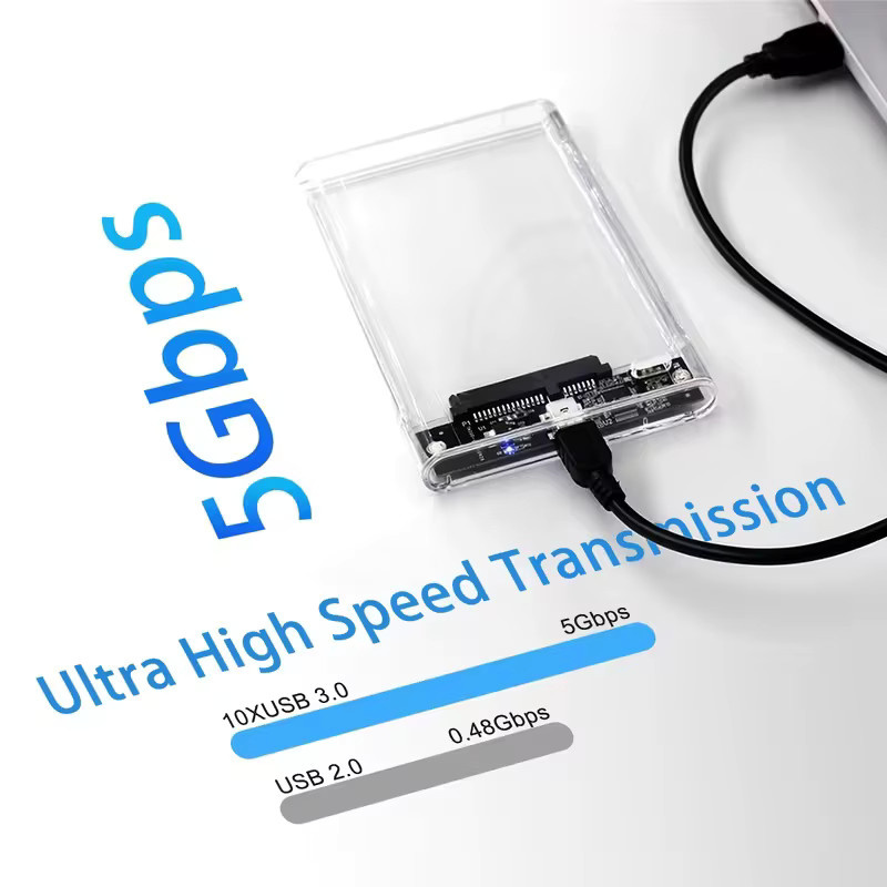 Congdi Transparentes 2,5 Zoll HDD-Gehäuse mit USB 3.0 Typ-C-Adapter, 5 Gbit/s, werkzeuglose externe SSD SATA Festplattenbox - Bild 2