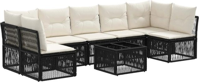 vidaXL Gartensofa-Set 8-teilig in Schwarz mit Polyrattan, Ecksofa in U-Form, 3-Sitzer und Couchtisch, wetterfest mit Polsterkissen und Schutzhülle - Bild 1
