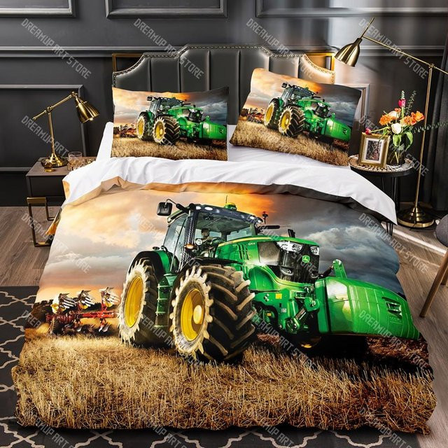 Bettwäsche Set Lodestar mit Traktor und Baustellenfahrzeug Muster für Kinder, Bettbezug und Kissenbezug, Farbe: Grün, B/H: 135 x 200 cm - Bild 1