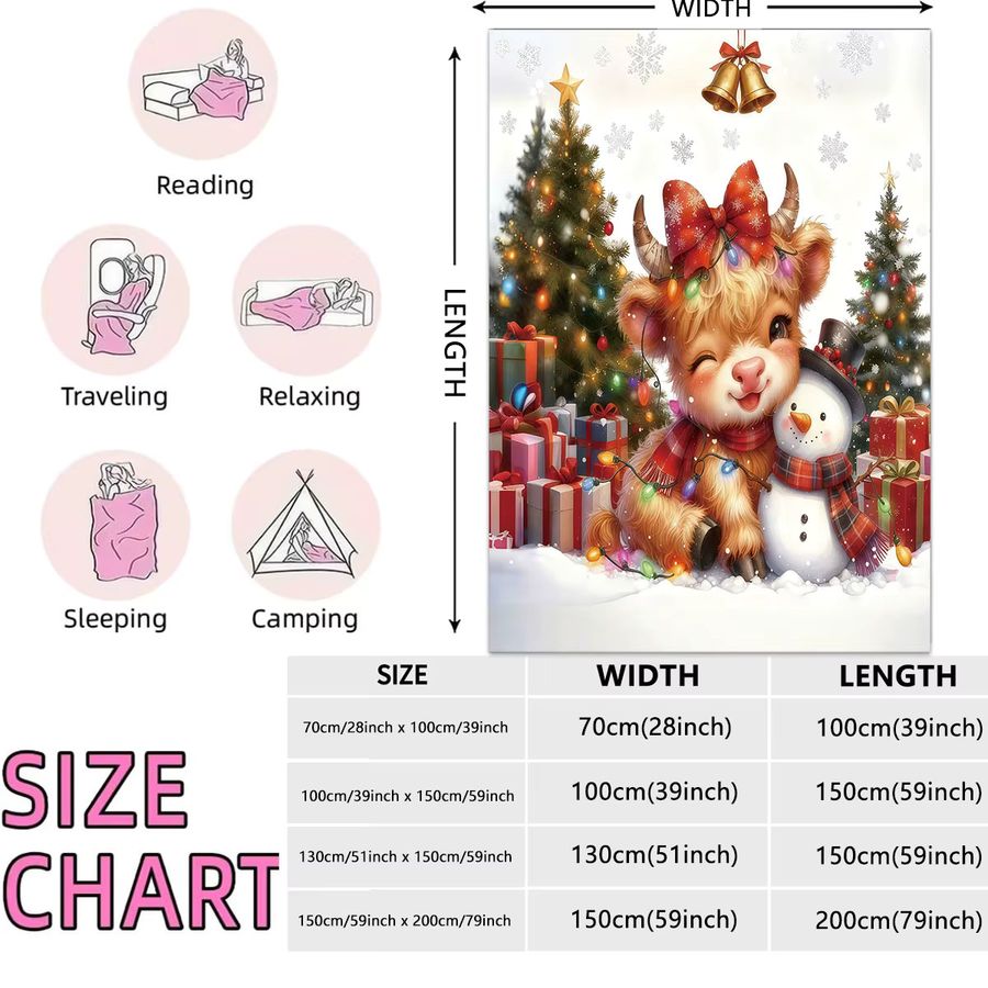 NapLeisure Flanelldecke mit Merry Christmas Highland Cow Aufdruck, maschinenwaschbar - Bild 2