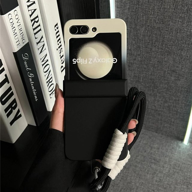 Handgelenk-Riemen Schutzhülle mit Farbverlauf und Lanyard für Samsung Galaxy Z Flip 7 6 4 3, Mattierte Hartschalen-Hülle in Multicolour und Schwarz - Bild 1