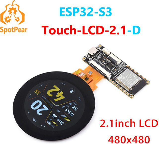 Spotpear ESP32-S3 LCD-Kit mit 2,1 Zoll rundem Captive Touchscreen-Display 480x480 in Schwarz - Bild 1