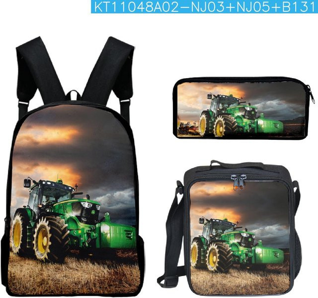 Fancy Style Studio 3er Set Schulrucksack mit Traktor Muster in Mehrfarbig für Schüler inklusive Laptop-Tasche und Federmäppchen - Bild 1