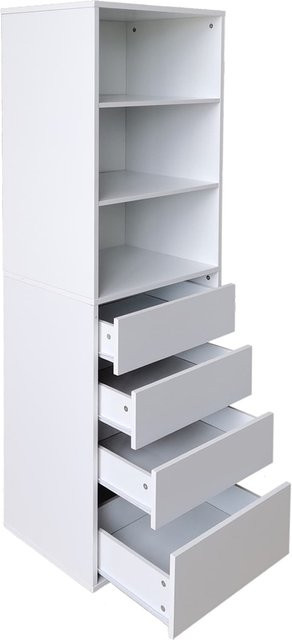 HTI-Living Hohe offene Kommode in Weiß mit 3 Regalfächern und 4 Schubladen, B/T/H: 40 x 50 x 161 cm - Bild 1