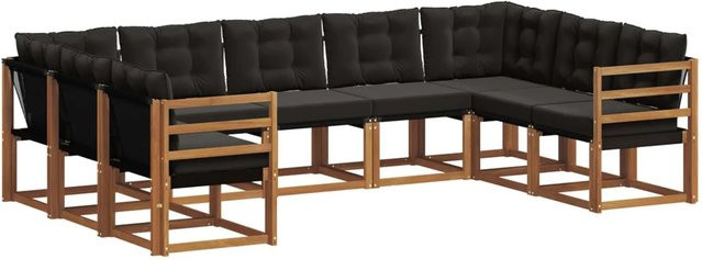 vidaXL Outdoor-Sofagarnitur aus Akazienholz mit Textilene und Kissen, 29-teiliges L-Shape Set, Schwarz und Natur - Bild 1