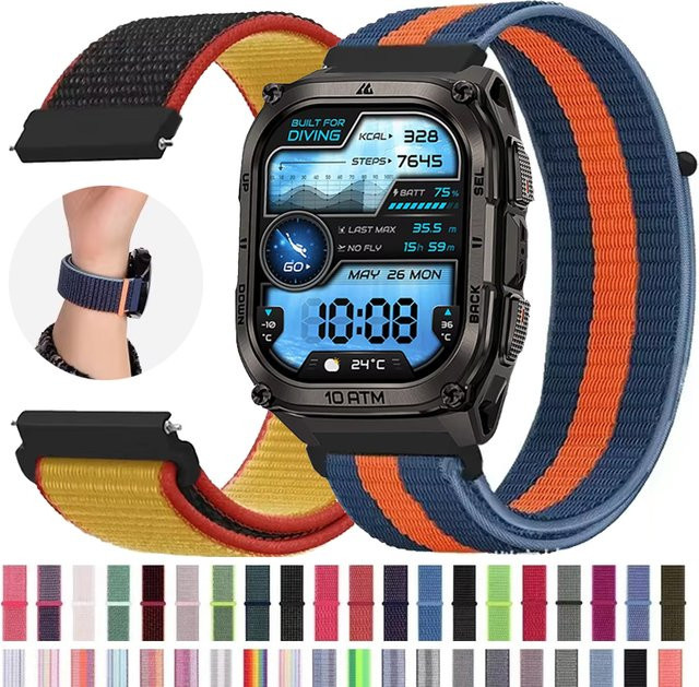 KOSPET Uhrenarmband Nylon, Schwarz, 22 mm, Unisex - Bild 1