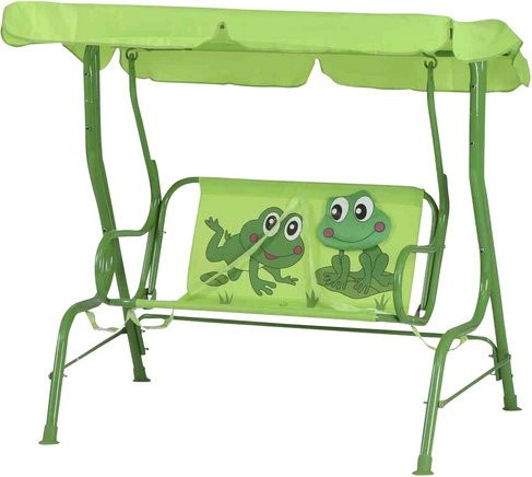 Siena Garden Kinder-Hollywoodschaukel Froggy in Grün mit Frosch-Motiv und Sonnendach aus Stahl und Polyester, B/T/H: 75 x 115 x 118 cm - Bild 1