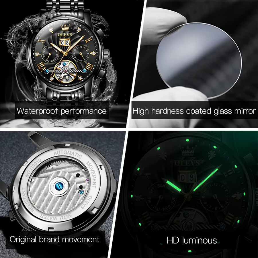 OLEVS Armbanduhr, Automatik, Edelstahl, Schwarz, Herren - Bild 4
