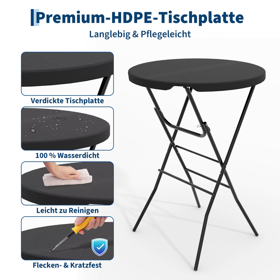 HiMISS Stehender Klapptisch Rund in Schwarz, Wetterfester Bistrotisch für Garten und Party, B/T/H: 80 x 80 x 110 cm - Bild 5