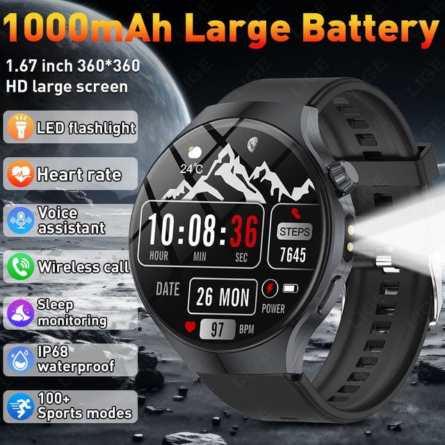 LIGE Smartwatch, Schwarz, Silikon, 1,67 Zoll, Bluetooth - Bild 1