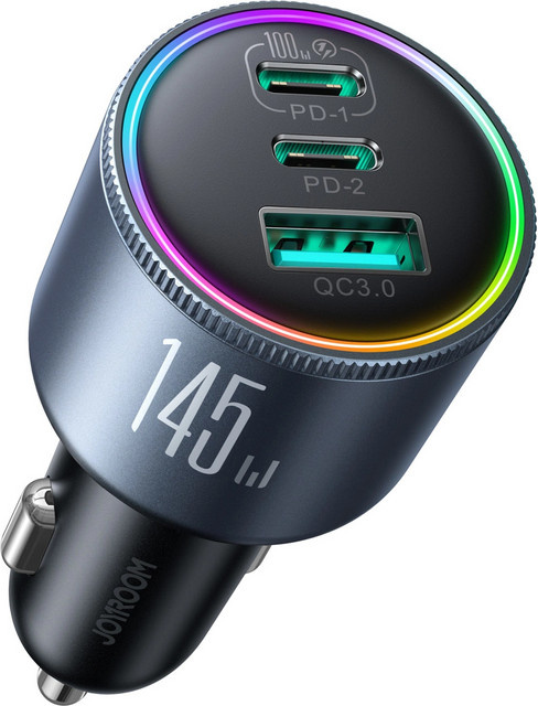 Joyroom KFZ-Ladegerät JR-CCN07 mit USB-C Kabel, 145W, 5A, 1 x USB-A und 2 x USB-C, Grau - Bild 1