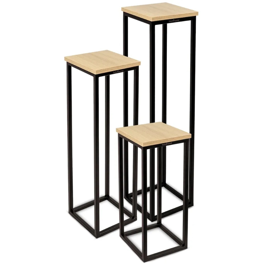 DELUKE Blumenständer LURI 3er Set aus MDF und Metall in Hellbraun und Schwarz im Loft- und Industriestil - Bild 2