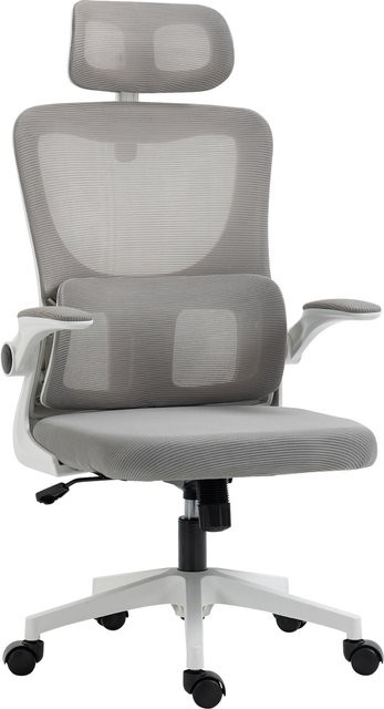 Vinsetto Ergonomischer Bürostuhl in Grau mit Kopfstütze, Armlehnen und Lendenstütze, höhenverstellbarer Schreibtischstuhl mit Wippfunktion für dein Home-Office - Bild 1